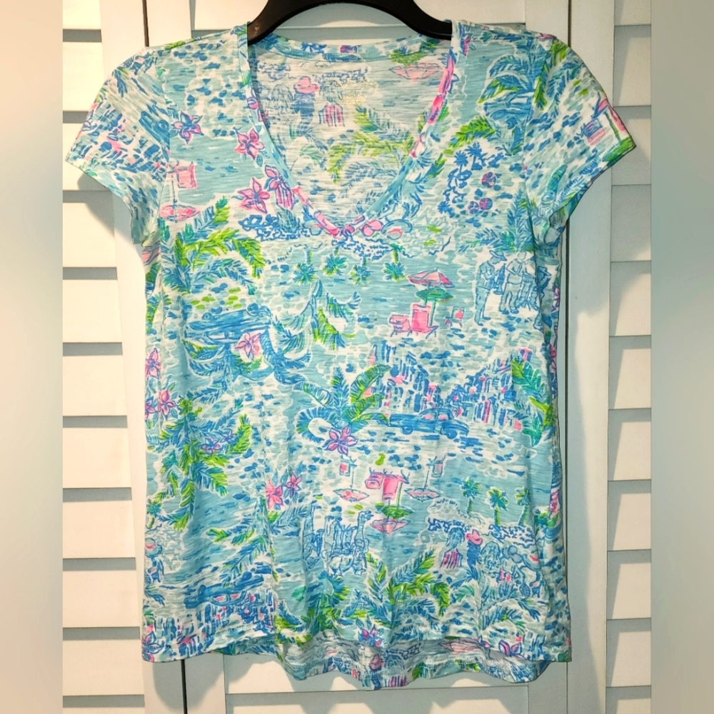 Lilly Pulitzer Etta Top XXS "What a Lovley Place" Print